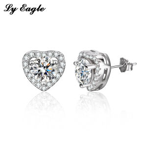 Ly eagle S925 silver filipino simple heart shaped earrings popular real Moissanite stud earrings(LED light gift box)