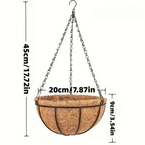 Hanging Pot Metal Plant Flower Hanging Pots Basket Black Metal Chain Coconut Coir Liner for Indoor Outdoor Decoration