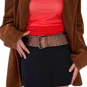 Antique Metal Stud Belt PU Leather Waist Strap With Pin Buckles Design Wide Waistband For Women and Teens Party Wear