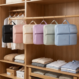 OOG 4 Compartments Hanging Clothes Bag Large Capacity Foldable Closet Socks Dispenser Washable Wall Mount Portable Underwear Organizer Luggage