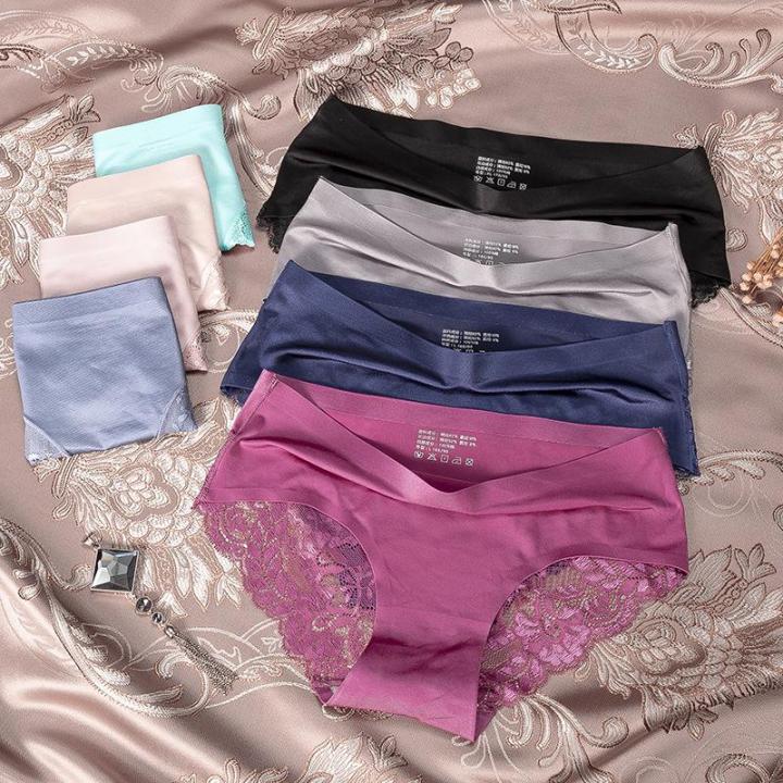 4pcs Women Sexy Underwear See Through Lingerie Lace Mesh Briefs Panties  Knickers 