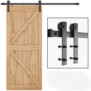 3.9FT/4.9FT/5.2FT/5.5FT/6FT/6.5FT/8.2FT Carbon Steel Rustic Interior Wood Barn Sliding Door Hardware Track Kit with American Hanging Rail Thickened Rail Pulley Kitchen Living Room Wardrobe Balcony Hardware Sliding Door Wheel Sliding Door Roller Set