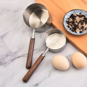 HJKL ที่จับไม้จับ กะทะนม ที่มีขนาด 304สแตนเลสสตีล กระทะซอสขนาดเล็ก ของใช้ในครัวเรือน ลึกมากขึ้น ช้อนตวงวัด เนยละลาย