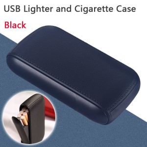 New Design Stylish Leather Integrated 10pcs Cigarett Case Box with USB Lighter Ultrathin Portable Waterproof cigarett case