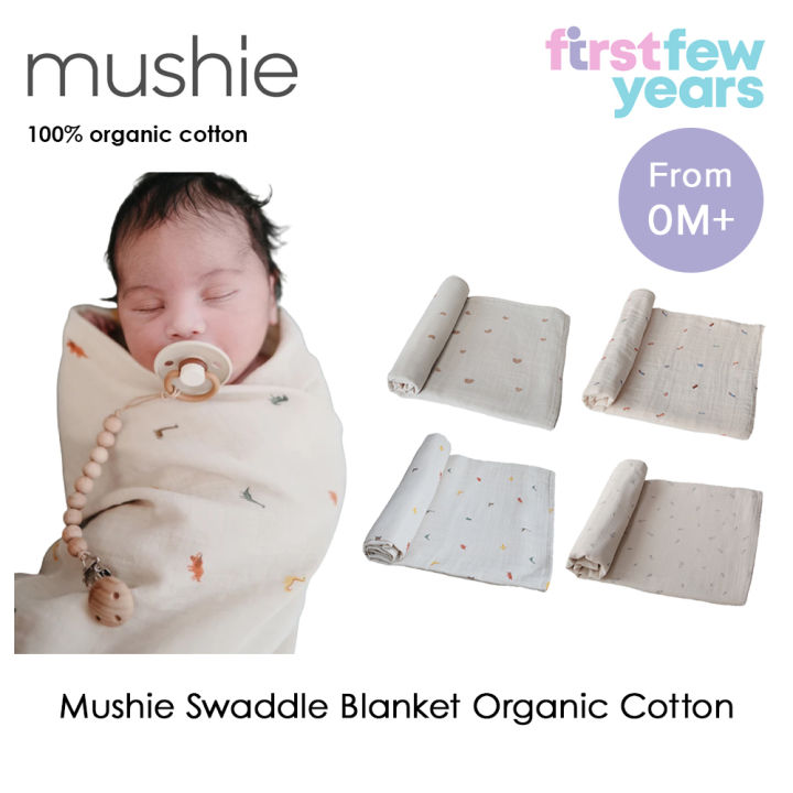 Mushie Swaddle Blanket Organic Cotton, Muslin Baby Swaddle