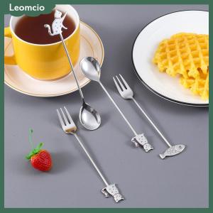 [Leomcio] ภาพวาดน่ารักช้อนสแตนเลส304แมวกลวงสำหรับกาแฟชาขนมช้อนบนโต๊ะอาหารของขวัญสำหรับนักเรียนเด็ก