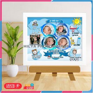 Bingkai Biodata Baby Bio Murah 10r 20x25 cm Plus Bingkai Putih Tema Matahari Biru COD