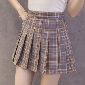 2022 Fashion Korean Style High Waist palda Slim pleated skirt Mini Plaid skirt for women Tennis School uniform Skirts