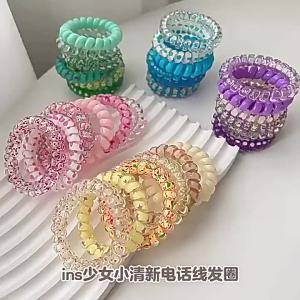 6PC กระเป๋าสายศัพท์แหวนผมผู้หญิงเชือกผมโปร่งใสสีเยลลี่ที่คาดผมผู้หญิงยางรัดผมผู้หญิงG3259