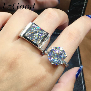 2 Chiếc Nhẫn Đôi Đính Kim Cương Moissanite Cửa Hàng Có Thể Điều Chỉnh Nhẫn Đôi Nam Nữ Trang Sức Quà Tặng Giáng Sinh Đám Cưới