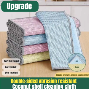 Powerful Stain Removal Double Sided Steel Wire Coconut Wipes Stove Clean Tools Dish Cloth