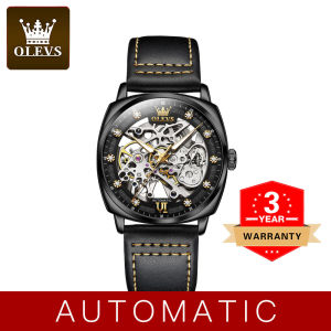 OLEVS TOP Leather Watch for Men Original Japan Automatic Import Movement Waterproof Personalized Square Flash Drilling Machinery Watch
