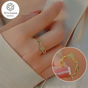 Viviann Original Hetian Jade Ring Vintage Premium Gold Plated Ring Hetian Jade Rings Green Jewelry Jasper Finger Ring for Women Gift Adjsutable Retro Ring Charm Jewelry Crafts Gifts for Women Men