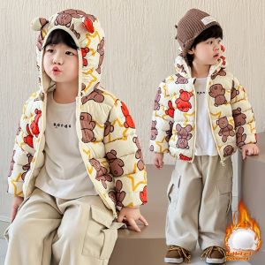TUmama Đáng yêu gấu phim hoạt hình Áo khoác mùa đông trùm đầu cho trẻ em dày Áo khoác bông ấm áp với thiết kế dễ thương cho bé trai và bé gái