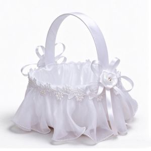 NOBLELYN 4 Styles Satin Pearl Knot Flower Basket White Wedding Accessories Wedding Flowers Basket Wedding Party Bridal Satin Lace Basket For Ladies Supplies/for Wedding Ceremony Accessories