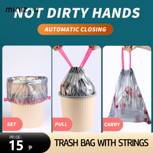 Thickened Drawstring Trash Bag 15 pieces Per Roll with Strings Garbage Bag with Handle Biodegradable Rubbish Bag
