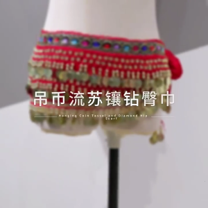 Women Bellydance Hip Scarf with Gold Coins Belly Dance Belt Skirts Wrap Belly Dance Hip Scarf Bellydance Cloth