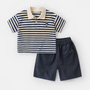 Clothes Sets for Boys sets korea style handsome 2Pcs Casual Striped Cartoon Bear Animals shorts t shirt for boy 1-5y