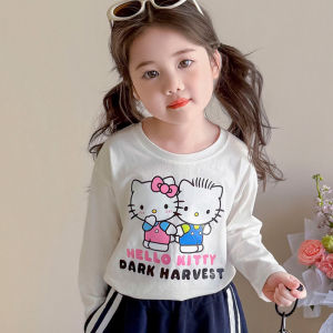 Christmas Gift Halloween Hello Kitty Girls Coat Sanrio Spring Autumn Kawaii Cartoon Sweet Sports Shirt Set New Fashion Childrens Long Sleeve T-Shirt