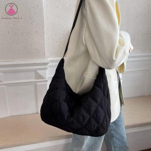【NEW】 Women Puffer Satchel Bag Solid Color Quilted Diamond Lattice Tote Bag Adjustable Strap Large Capacity Soft Daily Bags