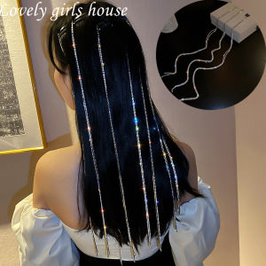 Lovely girls house 2Pcs/Set Flash Diamond Chain Hair Clip for Women Female Tassel Temperament Braided Hair Band Party Accessories 2021 New