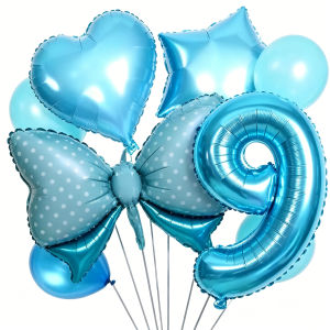 14pcs Blue Number Butterfly Heart Foil Balloon for Birthday Baby Shower Wedding Anniversary Graduation Decor
