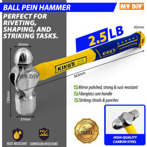 MYDIYHOMEDEPOT - Kings Ball Pein Hammer  Drop Forged Steel Fiberglass Anti-Slip Handle Metal Work Riveting Tool Tukul