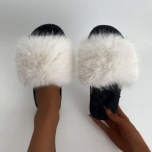 Free Shipping Faux Fur Fox Fur Slippers Flat-Soled Fashionable Winter Fur Slippers For Women Versatile For Outdoor Wear