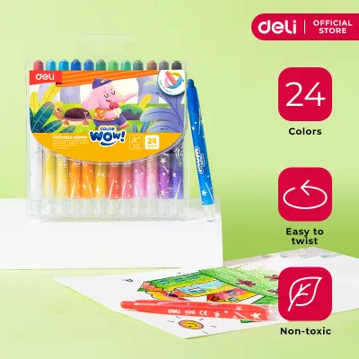 Deli School And Office Supplies C216-24 Bright Color Bright Colors Non-Toxic Twistable Crayon 24 Colors