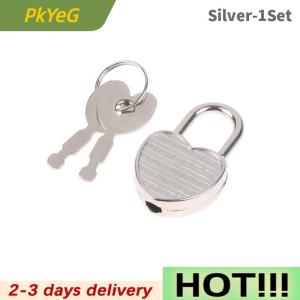 PkYeG 1Set Heart Shape Padlocks Mini Luggage Hardware Locks With Key Lock For Travel Wedding Jewelry Box Diary Book Suitcase