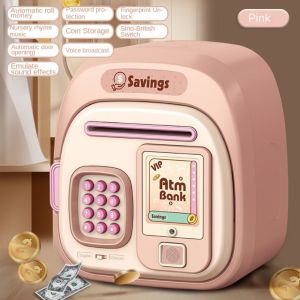 JON09 Fingerprint -Protected Automatic Roll-Up Savings Bank Voice Reminder Password Lock Children Money Boxes Piggy Bank Toys Storage Box Electronic ATM Penny Bank Home Decoration