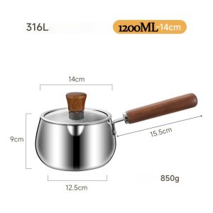 [SG]316 Stainless Steel Pot With Wood Handle Saucepan Pot With Glass Lid Multifunctional Milk Pot