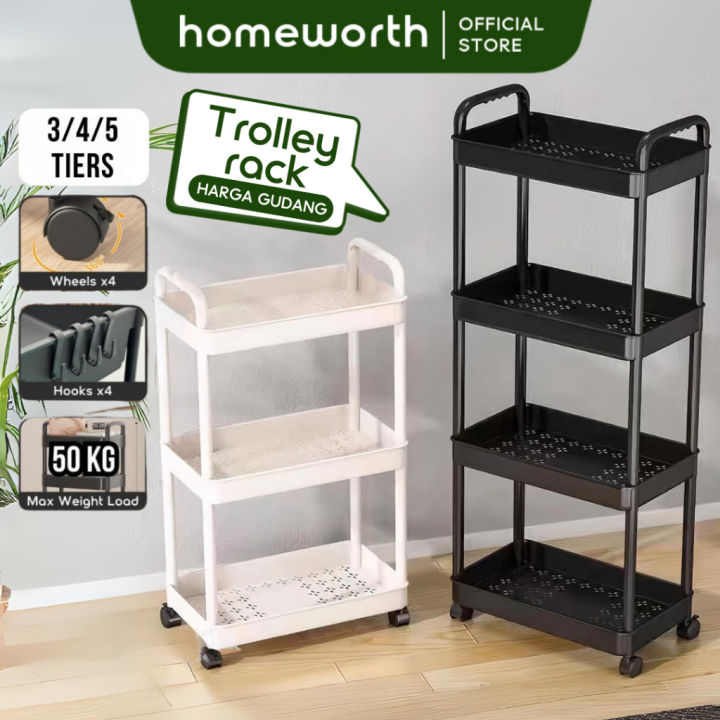 HOMEWORTH 3,4,5 Tiers Multifunction Storage Trolley Rack Office Shelves ...