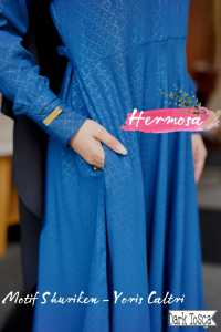Gamis Hermosa Embos Bahan Yoris: Motif Shuriken Warna Tosca & Desain Syari