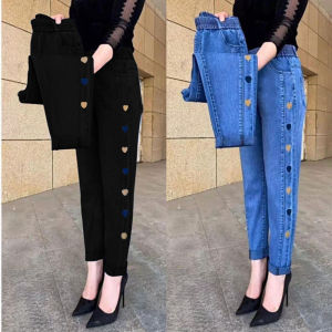 5XL Plus Size Denim Pants for Women Korean Fashion High Waist Long Pants Loose Elasticated Waist Pants