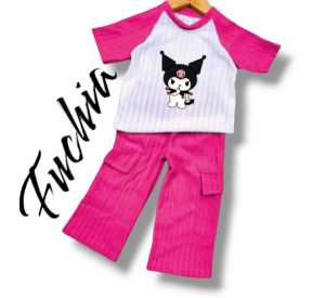 Setelan cargo kuromi anak perempuan usia 4-10 tahun fashion trendy dan kekinian