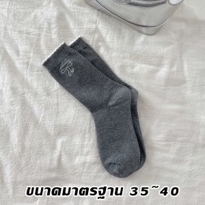 ถุงเท้าผู้หญิงลายโบว์ติดระบาย กลางข้อยาวน่ารัก สไตล์มิวเจแปนนีส