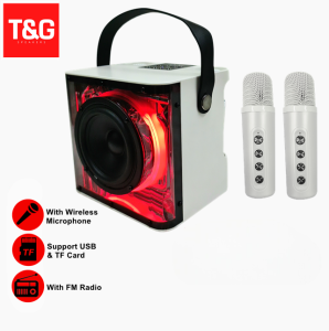 T&G SK-2062  Bluetooth Karaoke Speaker Enhanced Bass with LED Colorful Lights and Two Wireless Microphone Transparent Design