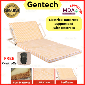 Automatic Foldable Backrest Adjustable Support Bed + Coil and Sponge Mattress with Remote Control Bed Frame 1 Crank