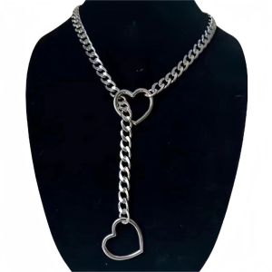 WATER Adjustable Cuban Link Necklace Stainless Steel Long Heart-shaped Necklace Ins Punk O-ring Clavicle Chain Party Jewelry