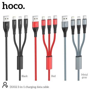 Cáp sạc đa năng 3 đầu chính hãng Hoco sạc nhanh 3A iphone/micro/type C dây dù chống đứt ( SIÊU BỀN )
