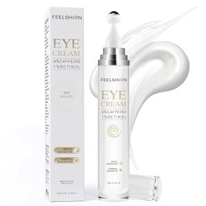 6% Caffeine + 1% Retinol Eye Cream for Dark Circles Puffy Eyes & Bags    360 °   Massage Ball for Fine Lines    Collagen & Centella    Anti-Aging Under Eye Care for Sensitive Skin Men & Women(0.7fl.oz)