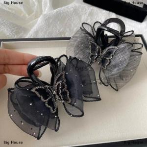 [COD] Big House Korean Rhinestone Butterfly Mesh Hair Clip Mesh Dot Bow Hair Claw For Sweet Girls Party Headwear Gift