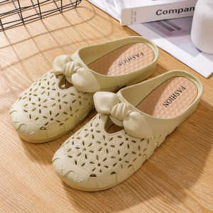 Free Shipping New WomenS Summer Casual Slip-On Sandals With A Bow Suitable For Both Indoor And Outdoor Wear Featuring A Perforated Design