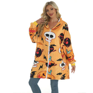 Halloween Warm Fleece TV Blanket Home Lazy Blanket Hooded Zipper Sleep Robe Halloween cos
