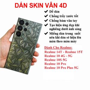 Miếng dán skin vân 4D mặt lưng trong suốt Cho Realme 14T Realme 15T Realme 10 4G - 5G Realme 10S 5G Realme 10 Pro Realme 10 Pro Plus 5G