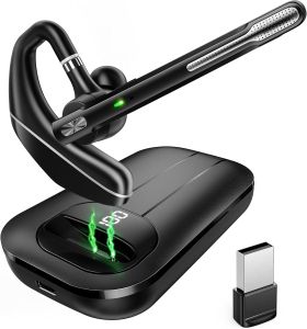 EKVANBEL Bluetooth Headset V5.3 Wireless Earpiece with 1000mAh Charging Case 96H Talktime Hands Free Noise Canceling Headphones with Dual-Mic for Computer Cell Phones Trucker Home Office Work