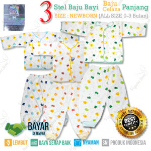 3Pasang Baju Lengan Panjang Bayi & Celana Panjang Bayi Shankusen Newborn 0-6Bulan-Aurora Store (COD)