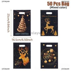 [COD] yixiayun 10 25 50PCS Mixed Golden Elk Christmas Series Party Gift Tote Bag OPP Glitter Gift Bag Candy Bag Plastic Gift Return Bag