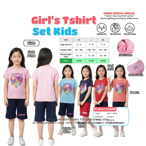 Kids Girls T-Shirt Set Huntrx Heart Graphic Short Sleeve Top & Pants Casual Set - M / L / XL